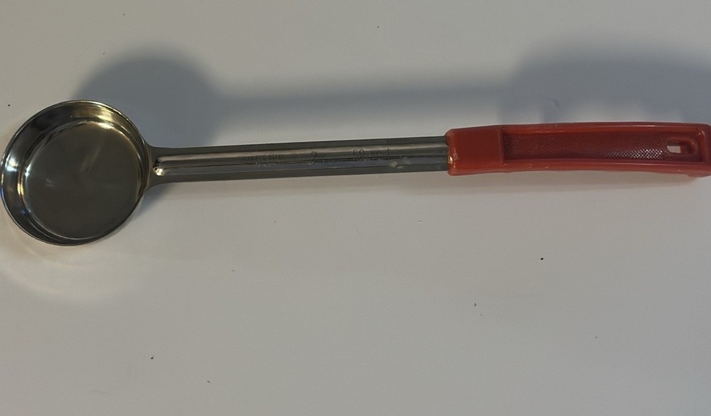 Winco Serving Spoon Red Plastic Handle India Stainless 2oz 59ml 13.5" Portion