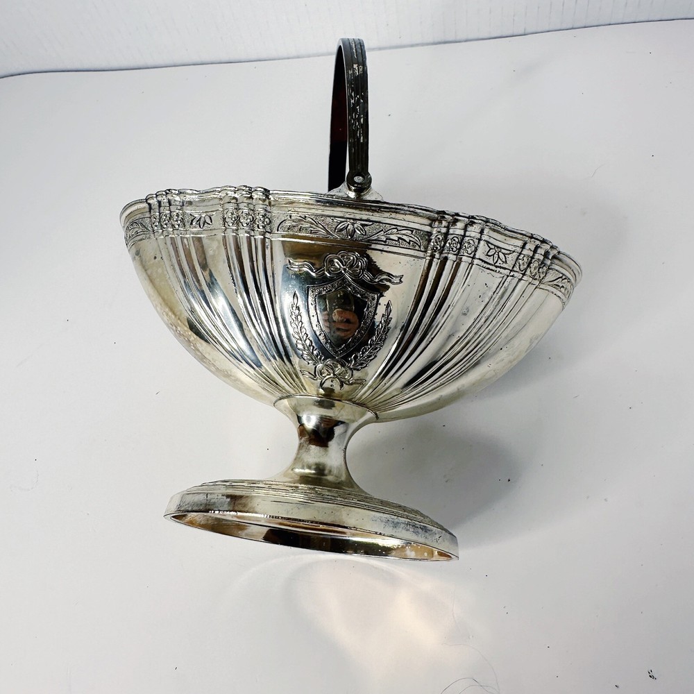 Corbell Silver Plated Oval Candy Dish Basket Handle Embossed Design Bottom Stamp