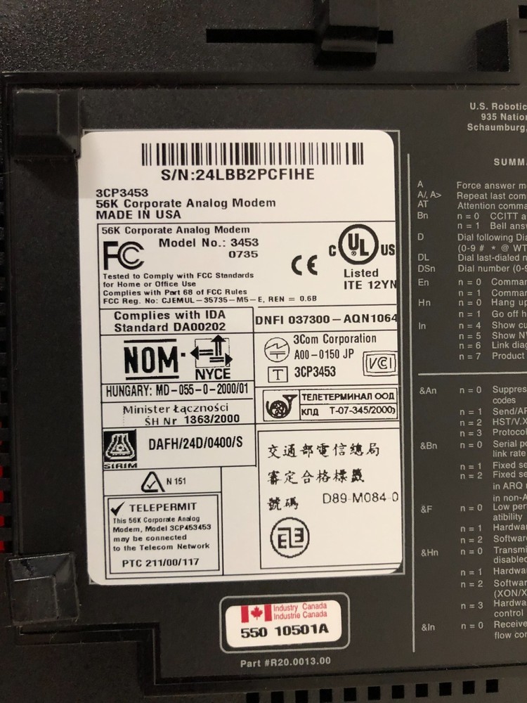 3Com/US Robotics 3CP3453 56K Modem