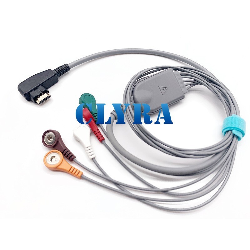 5-Lead 24H Recorder ECG Holter Cable Leadwires Snap AHA Compatible with DMS300
