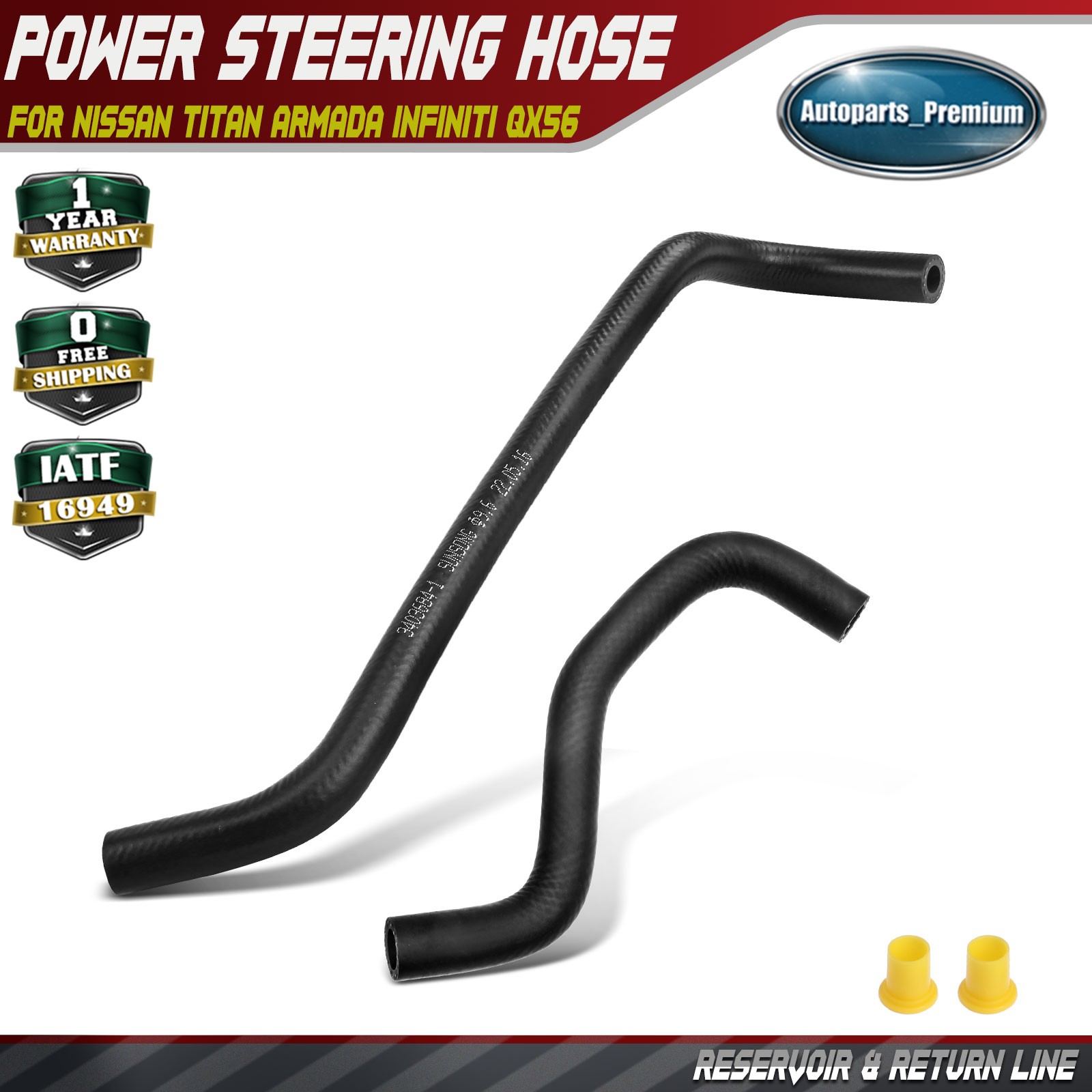 2x Power Steering Reservoir & Return Line Hose Assembly for Nissan TITAN Armada