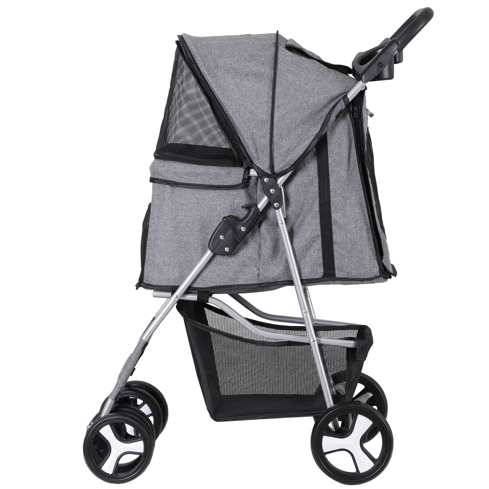 Foldable Carrier Strolling Cart 4 Wheel Pet Stroller for Dog w/ Cup Holder Gray