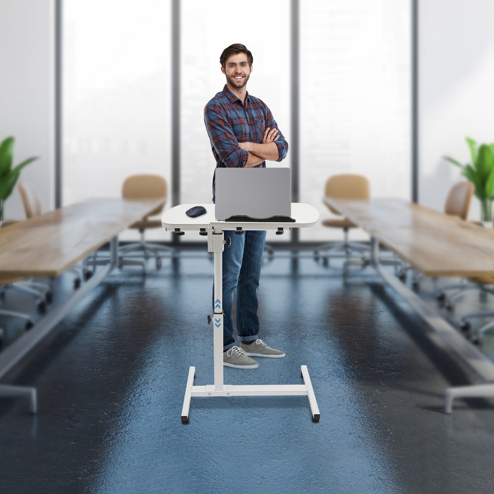 Office Laptop Desk Rolling Table Computer Mobile Stand Adjustable Portable NEW