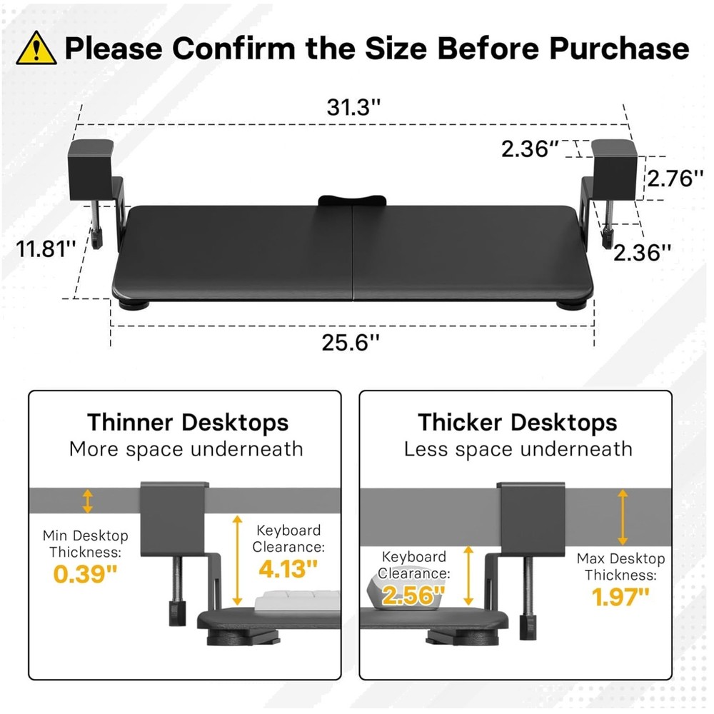 Space-Saving Pull-Out Keyboard Drawer, Mouse Platform, Black