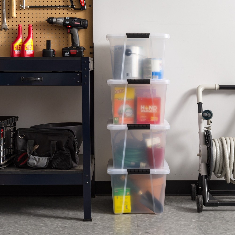 32 Qt. Plastic Storage Bins W/ Lids Stackable Storage Containers Totes 4 Pack