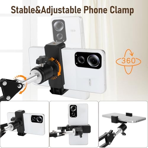 Overhead Camera Mount with 6‘’ Ring Light, Desk Tripod, Flexible 360°