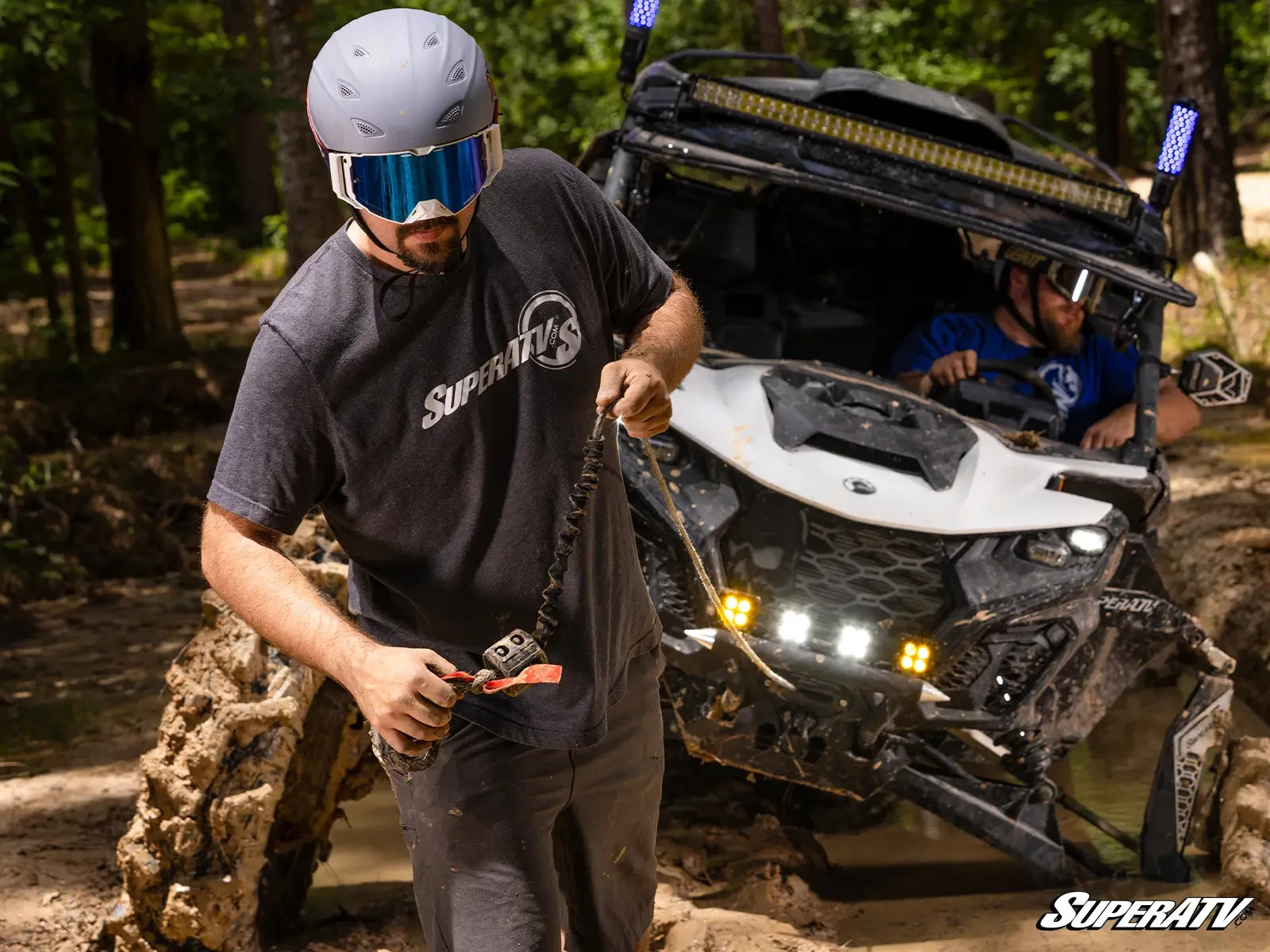 SuperATV Heavy Duty Front Winch Bumper W 6000 LBS Winch Can-Am Maverick X3 2017+