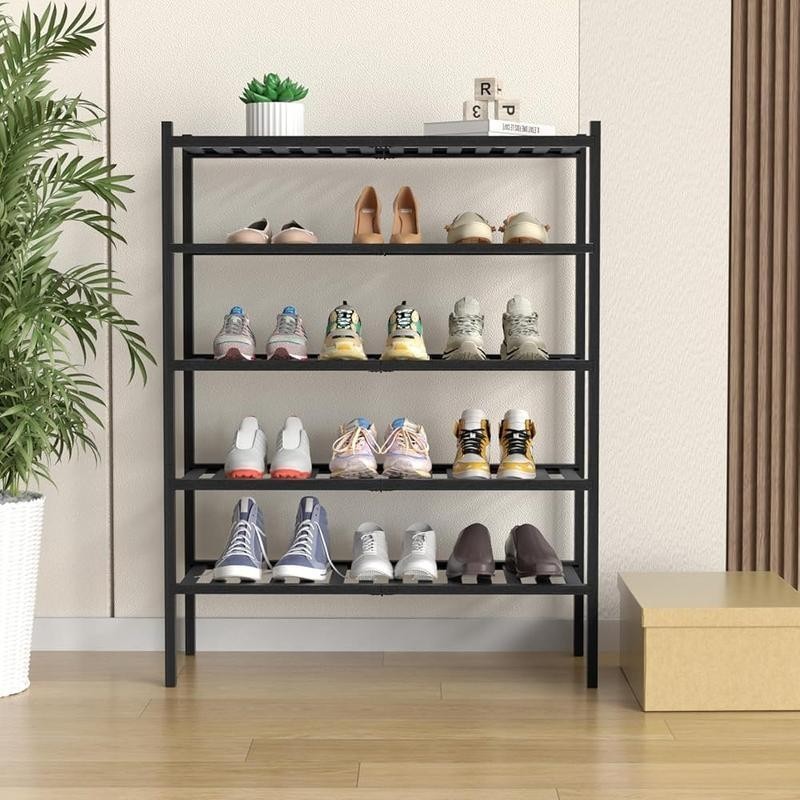 5 Tier Bamboo Shoe Rack Stackable Free Standing Storage Organizer Entryway New