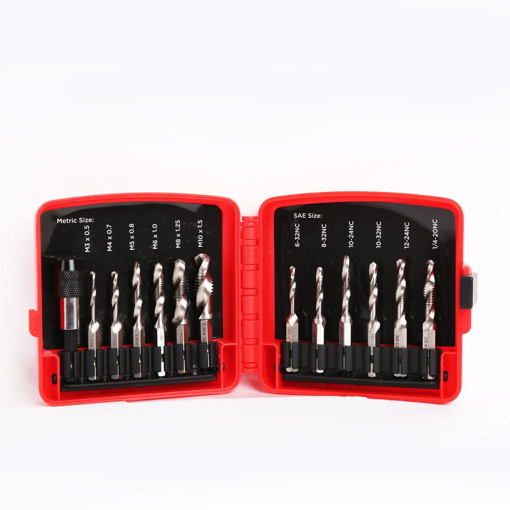 Pro Combination Drill & Tap Bit Set w/ Quick Change Adapter 1/4" Hex Shank 13pc