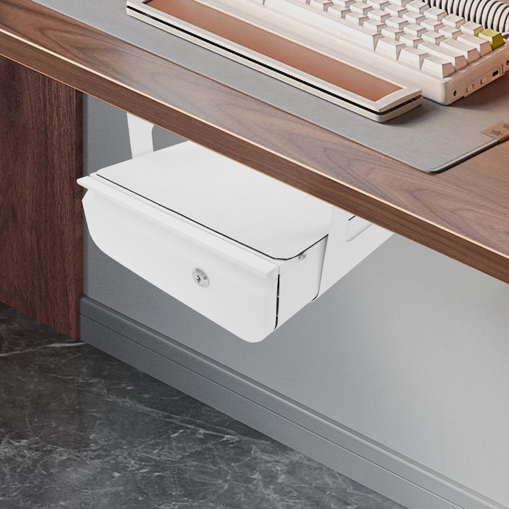 Under Desk Pull-Out Drawer, Lockable Sliding Storage Drawer, Under Desk Drawer