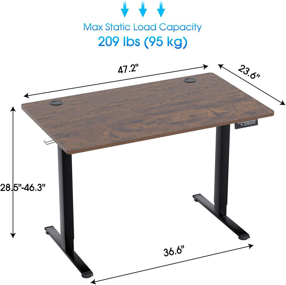 48" Electric Standing Desk with Memory Function & Headphone Holder - Brown