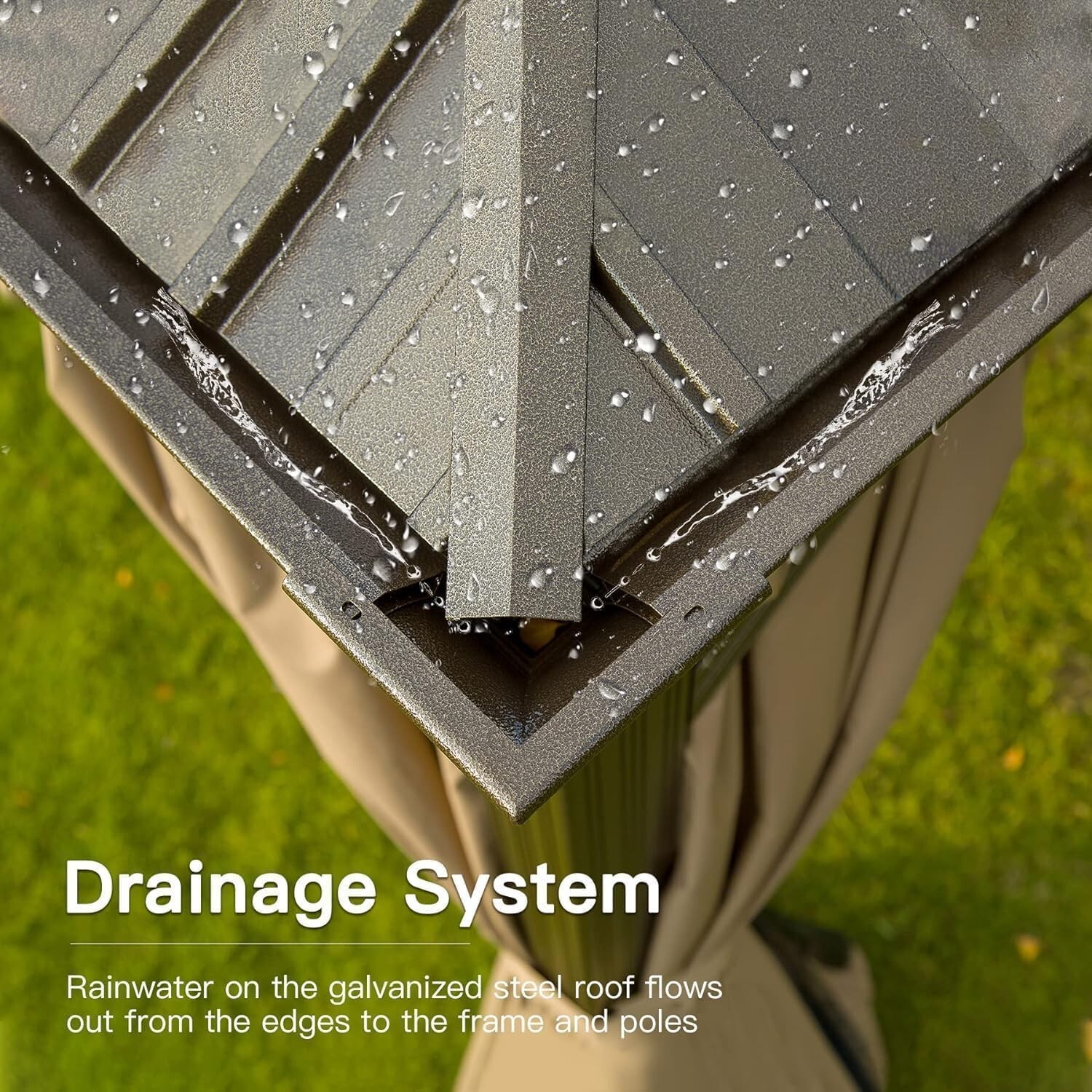 14' x 24' Outdoor Hardtop Gazebo Aluminum Brown Frame w/Sidewalls Double Roof