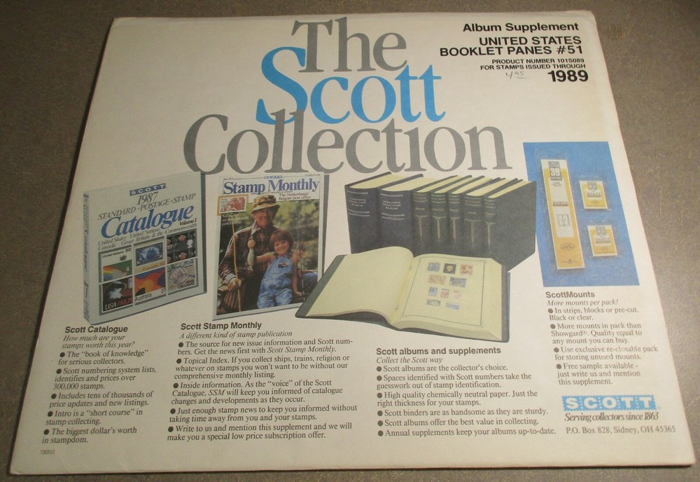 THE SCOTT COLLECTION U.S. BOOKLET PANES #51 1989 W/FREE SHIPPING!!