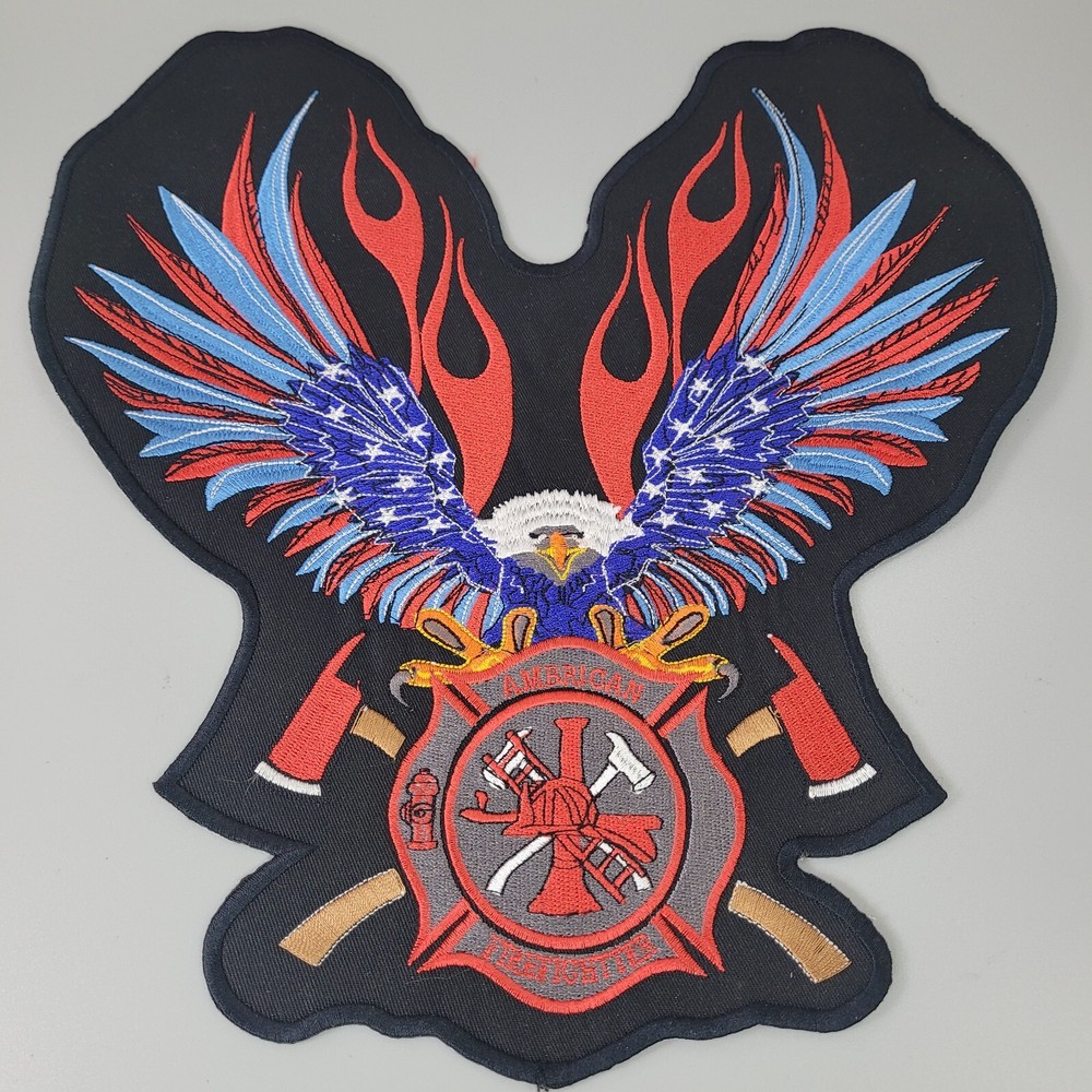 Large American Firefighter Bald Eagle w/ Flames Embroidered Patch 11.5"