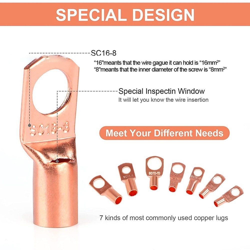 Complete Battery Terminal Copper Ring Terminal Wire Crimp Connector Kit 60pcs