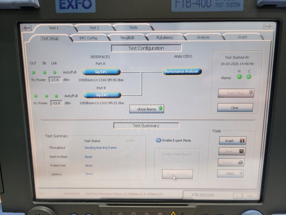 EXFO FTB-400 Network Testing, Two FTB-8510-2 Ethernet Test Modules, Gig-E, 1K