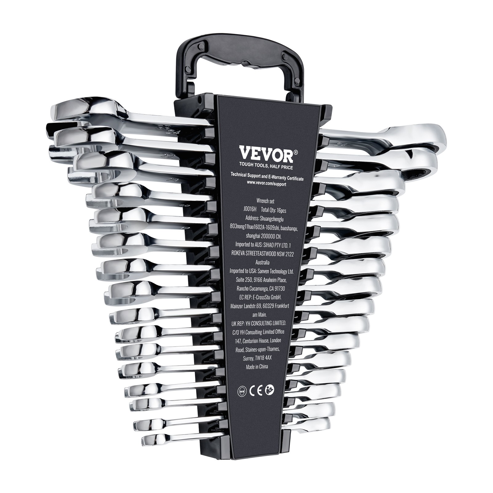 VEVOR Combination Wrench Set 16-Piece Metric 8 mm to 24 mm with Organizer Rack