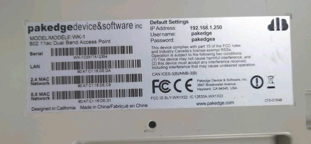 Pakedge WK-1 Wireless Access Point Dual Band