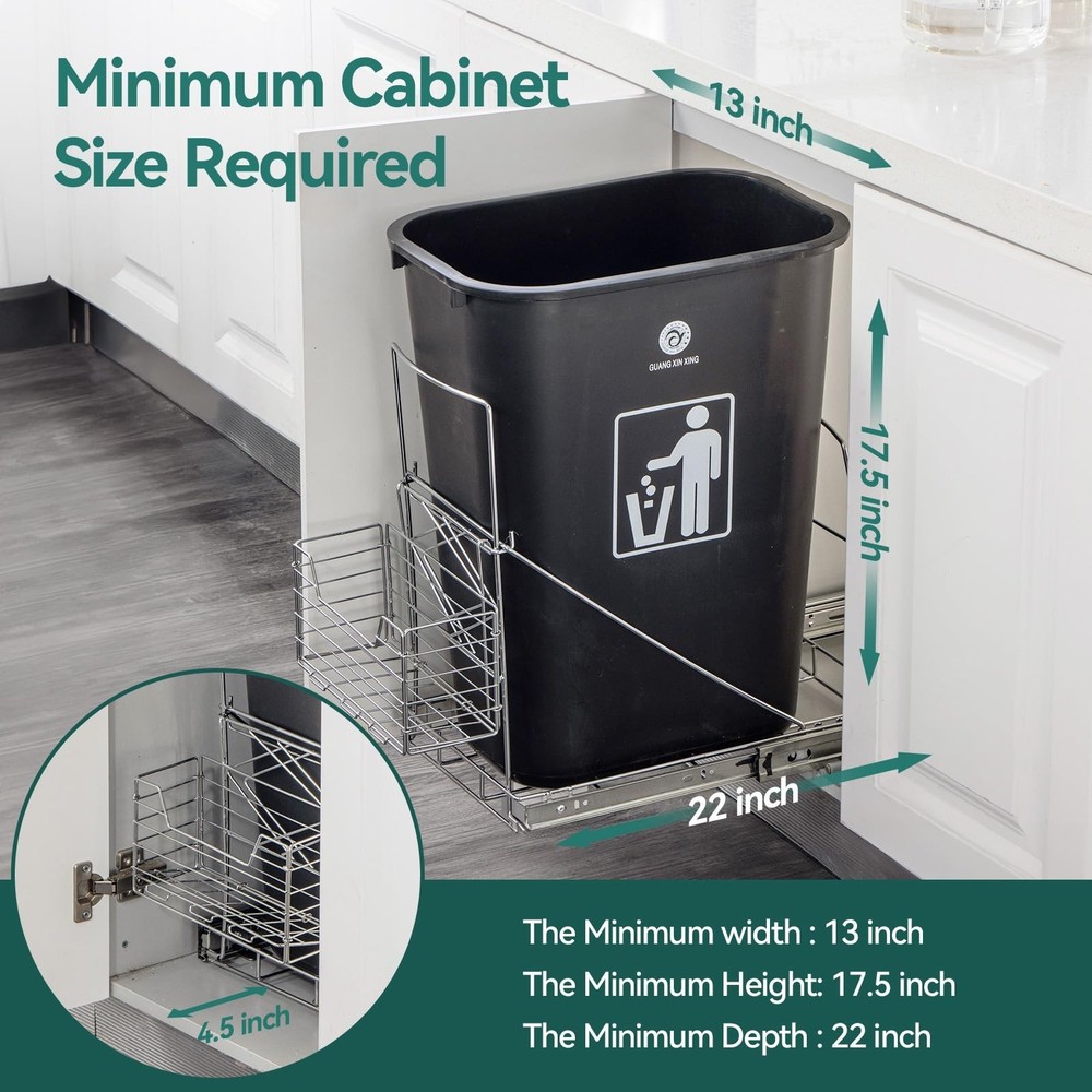 Pull Out Trash Can Under Cabinet,Adjustable Under Sink Trash Can Pull Out Kit...