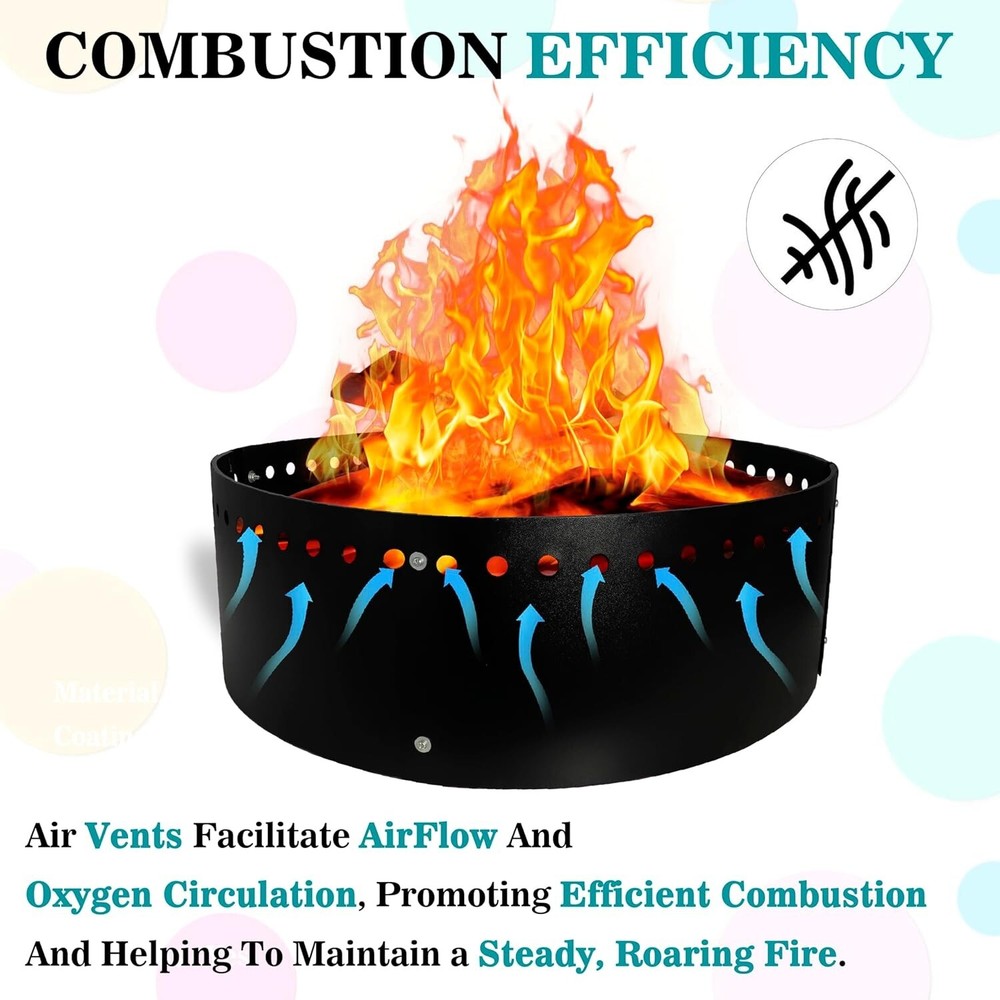 Fire Ring - 36" x 12" - Smokeless Fire Pit Ring For Outside Fire Pit