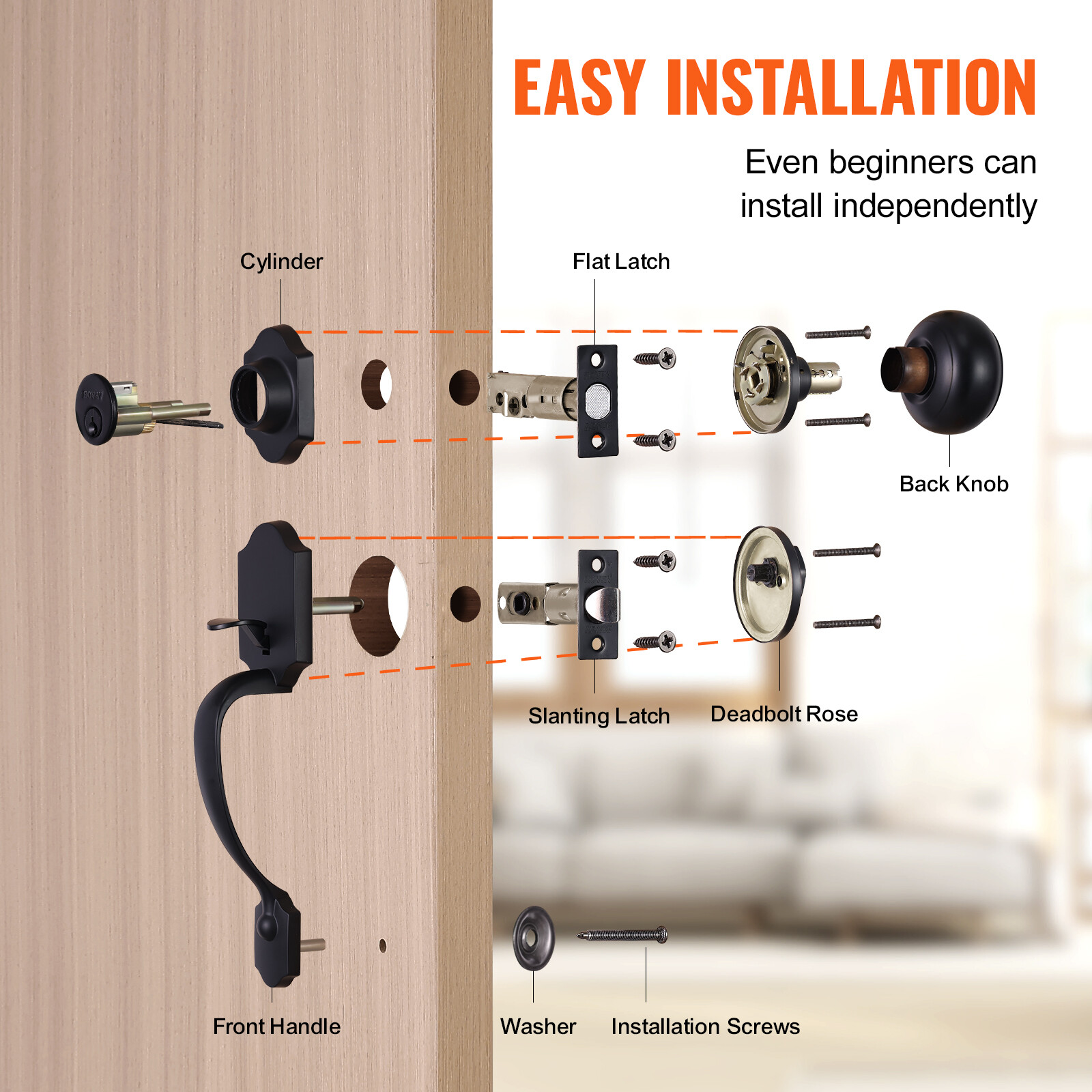 VEVOR Front Door Handle and Deadbolt Set Matte Black Front Door Lock Set Knob