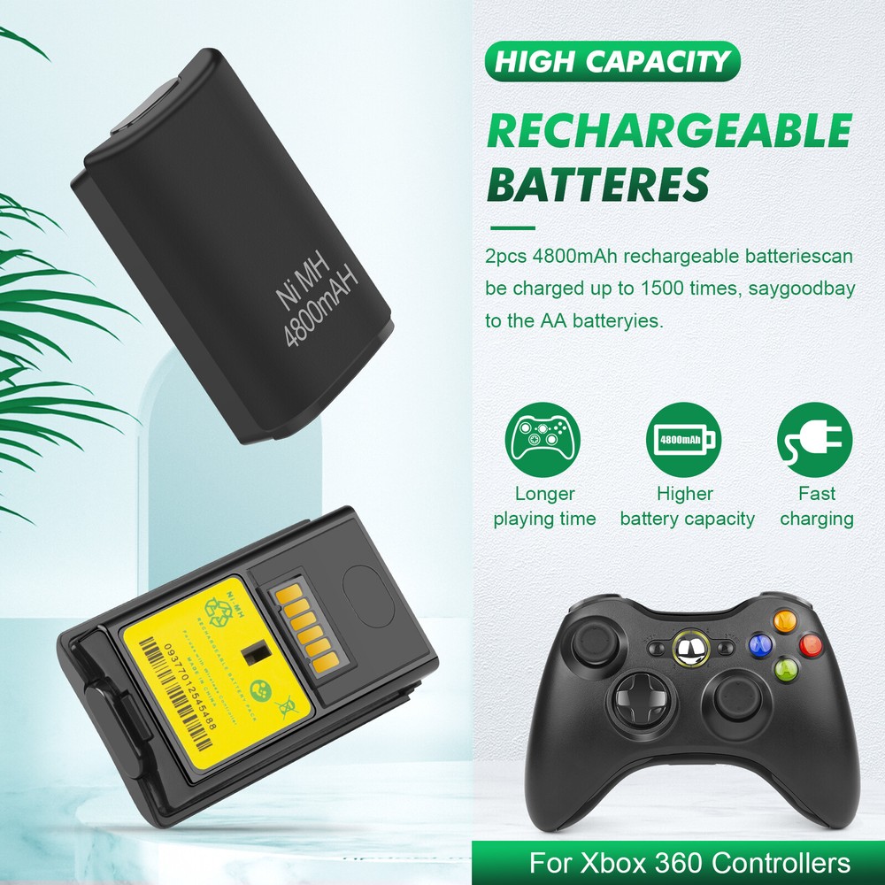 2x Rechargeable Battery Pack+ Plug & Play Cable for Xbox 360 Wireless Controller