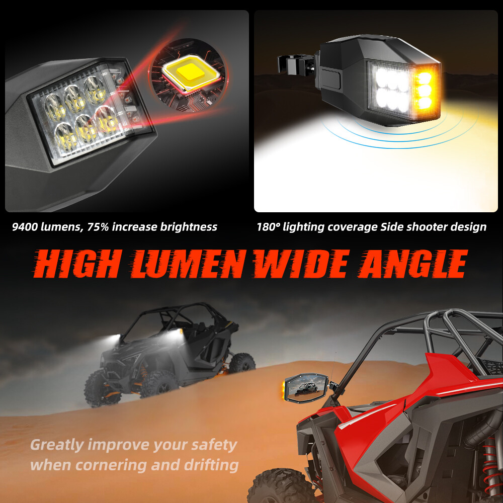 UTV Rear View Side Mirrors W/ LED Turn Lights For 2017-2023 Can Am Maverick X3 R