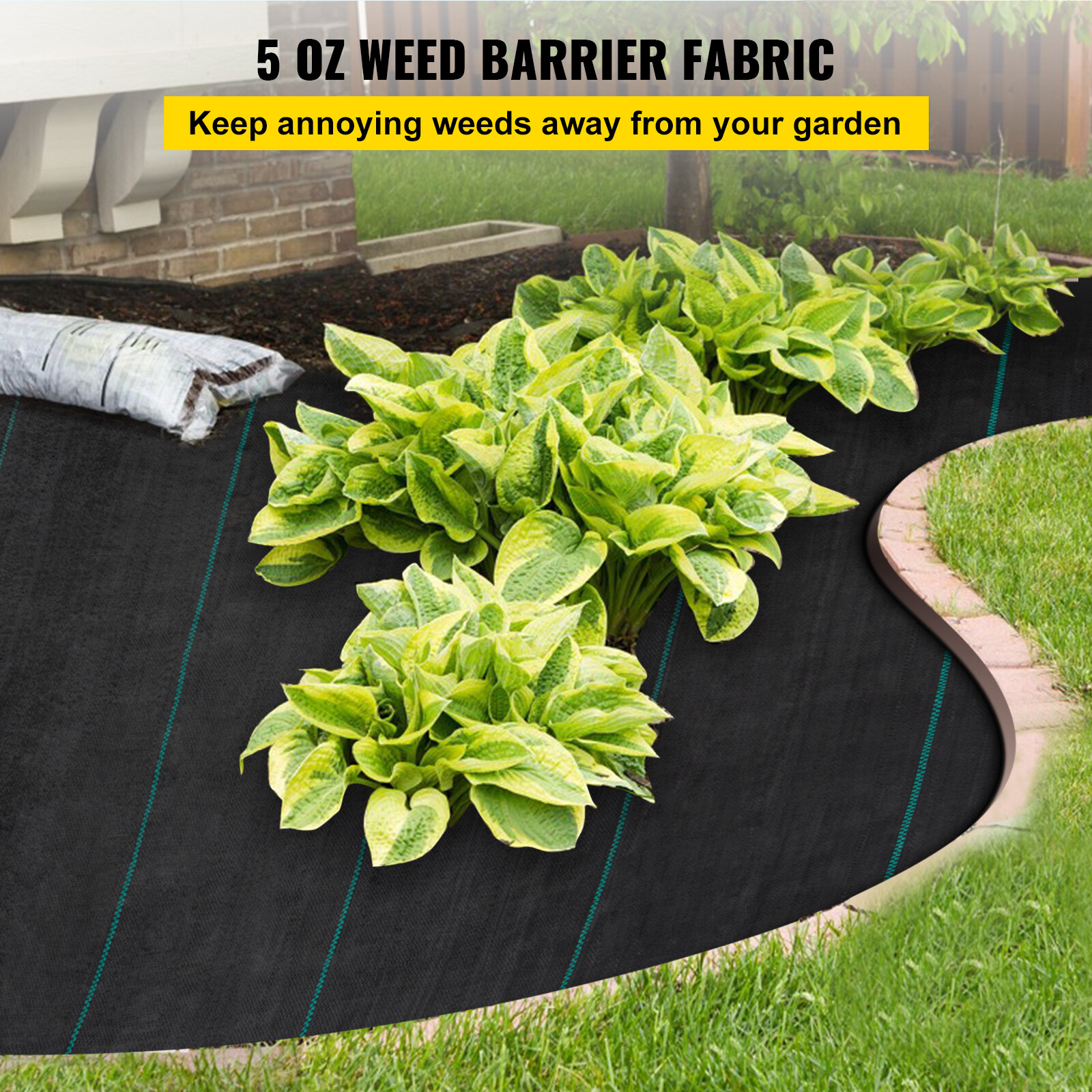 VEVOR 5'x 250' Weed Barrier Landscape Fabric Ground Cover 5oz PP Dual Layer
