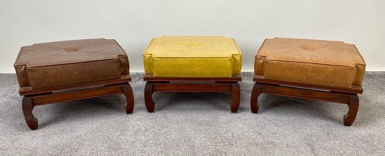 Mid-Century Modern Leather Nesting Stackable Ottoman Stools, 3 Pcs