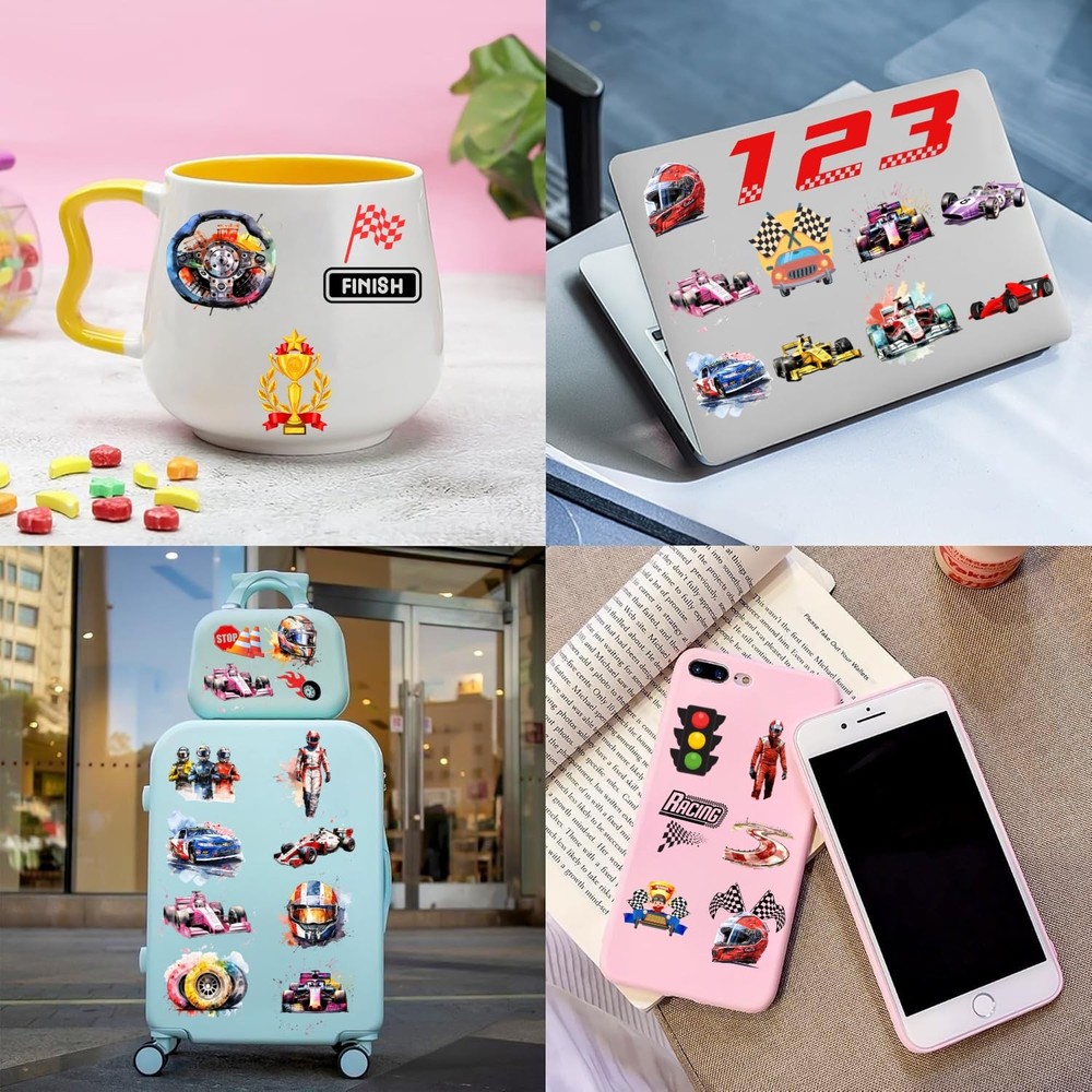 108 PCS Racing Car Pre-Cut Temporary Tattoos | Super Cute Medium, Multiple