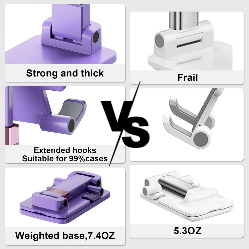 1Pack Foldable Phone Stand Desk Adjustable Height Angle Compatible with iPhone