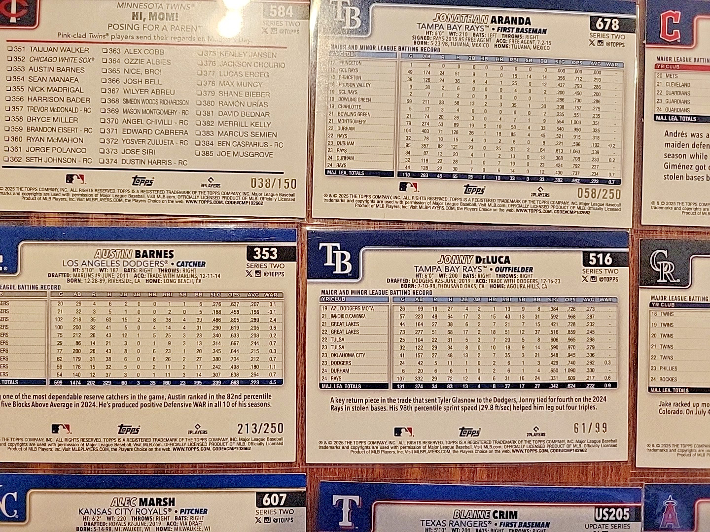 2025 Topps Lot Of 24 Serial Numbered Cards Including Gold Blue Green Purple