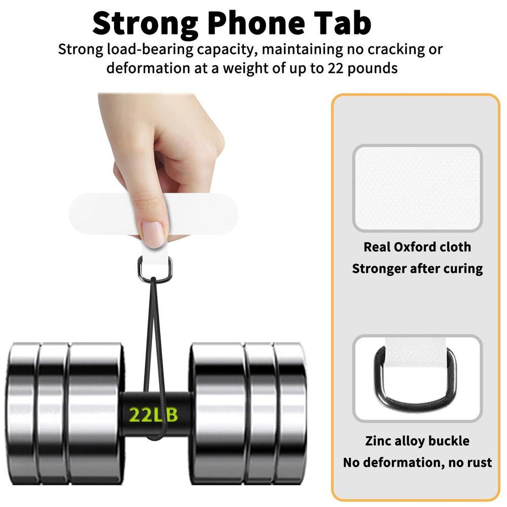 TACOMEGE Phone Tether Tab for iPhone, Cell Lanyard Patch, Middle, White