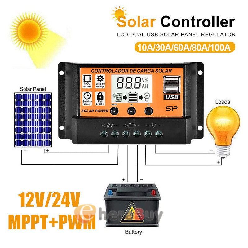 100A Solar Charge Controller Solar Panel Battery 12V/24V Timer Setting MPPT Auto