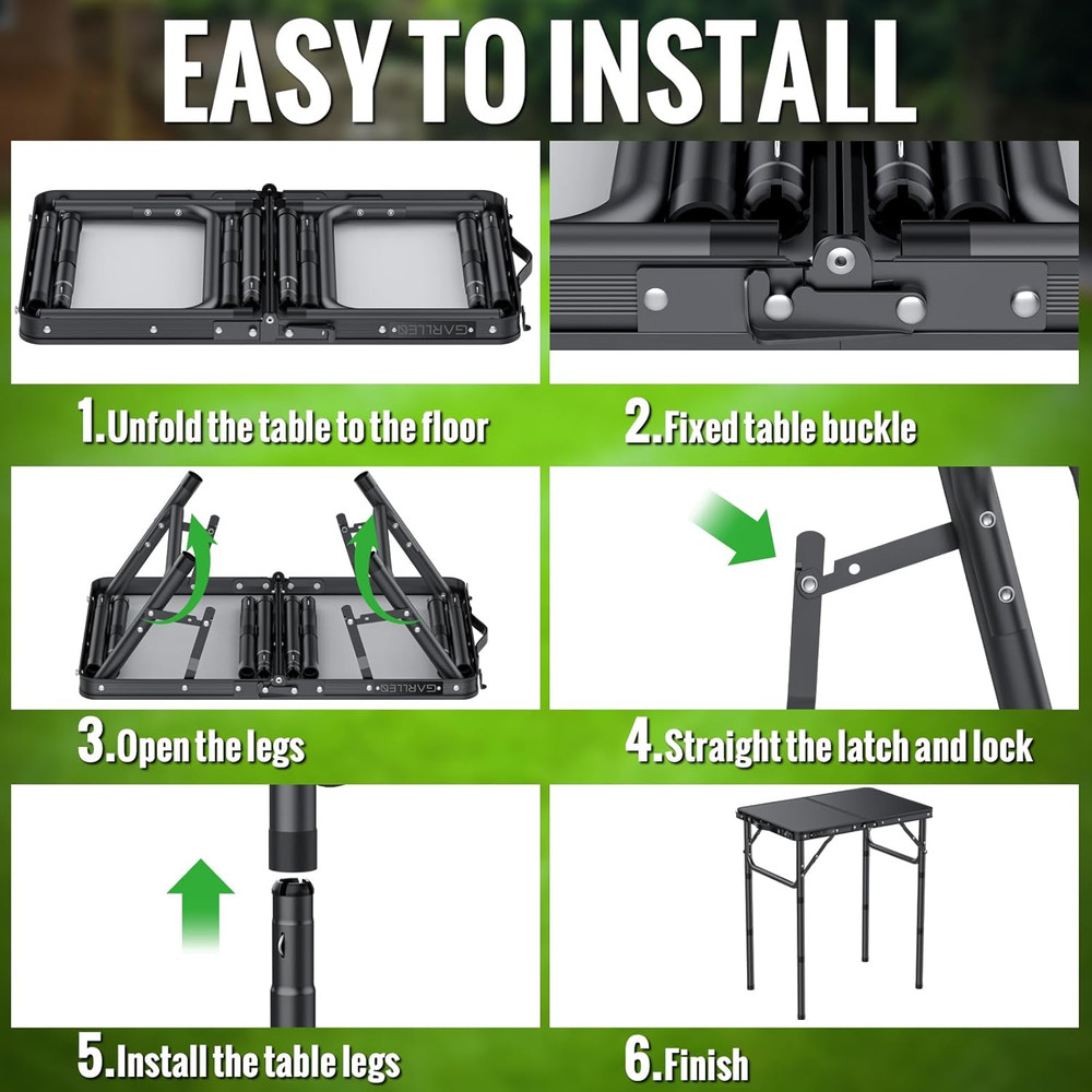 2Ft Folding Camping Table, 3 Adjustable Height Lightweight Picnic Table, Portabl