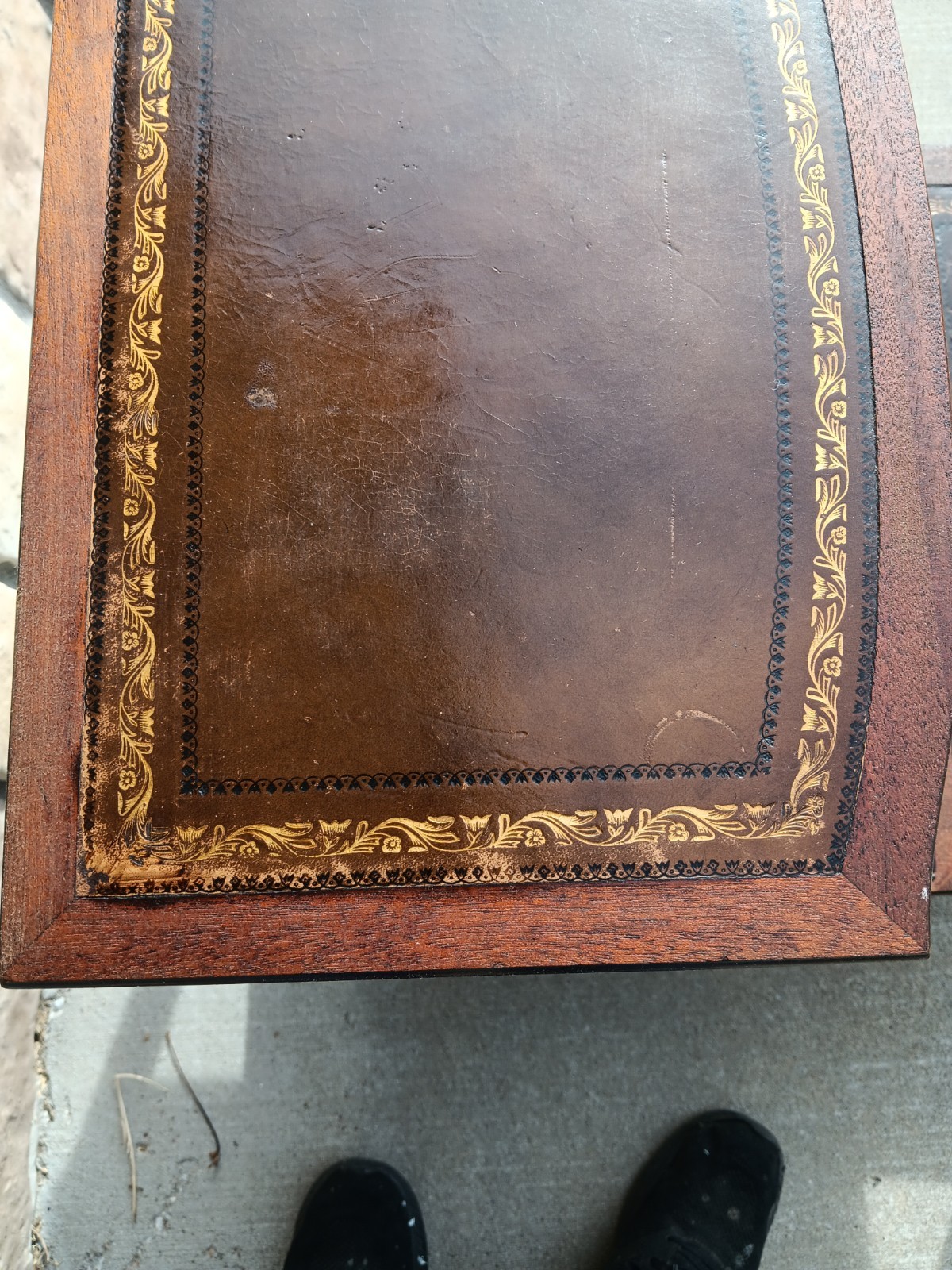 Walnut Carolina Co. Step End Table With Leather Top Drawer And Caster Wheels