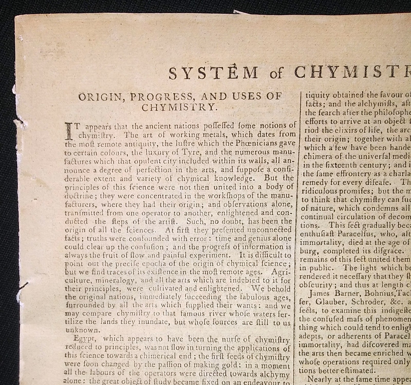 Rare art SYSTEM OF CHYMISTRY/CHEMISTRY APPARATUS copper engraving 1790s science