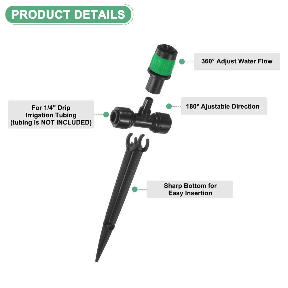 24-Pack Drip Irrigation Emitters, Adjustable 360 Degree, Dark Green