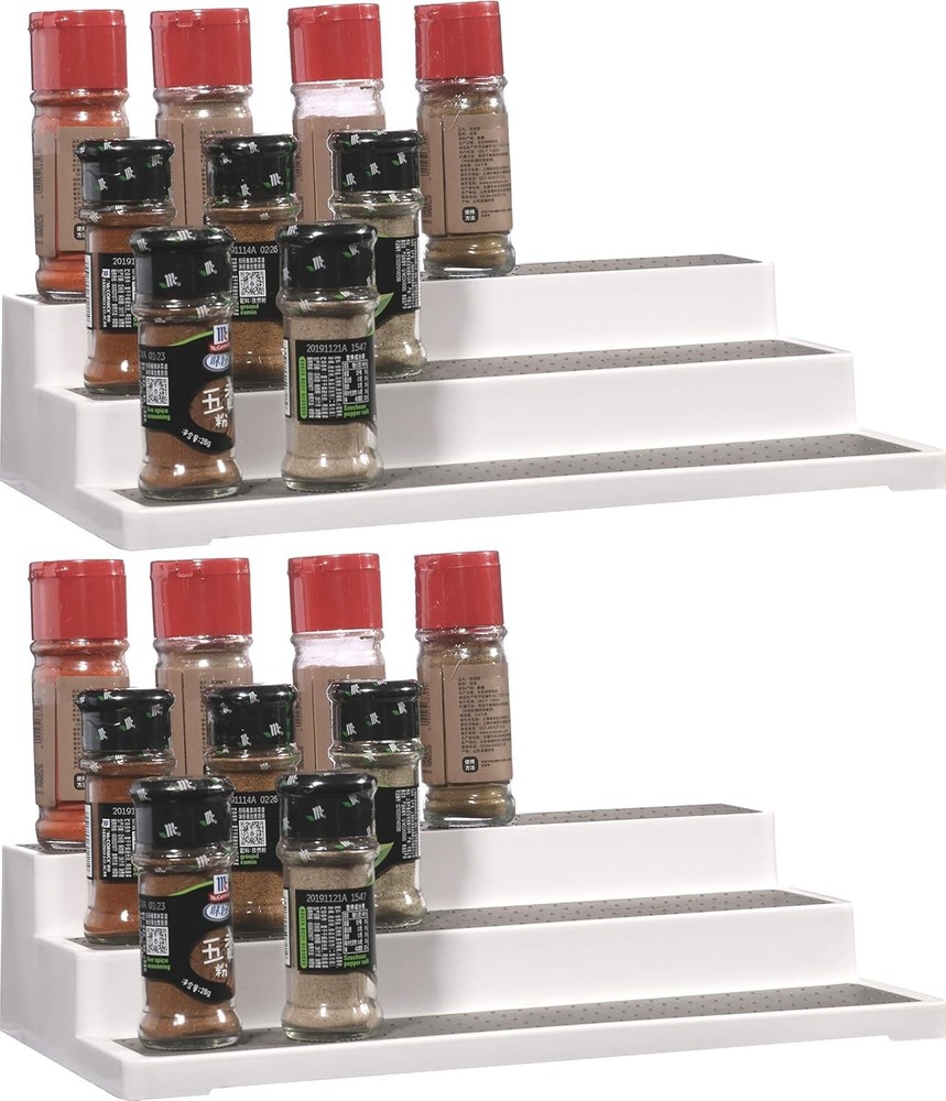 Waterproof White Spice Rack Organizer - 2 Pack for Ultimate Kitchen Efficiency