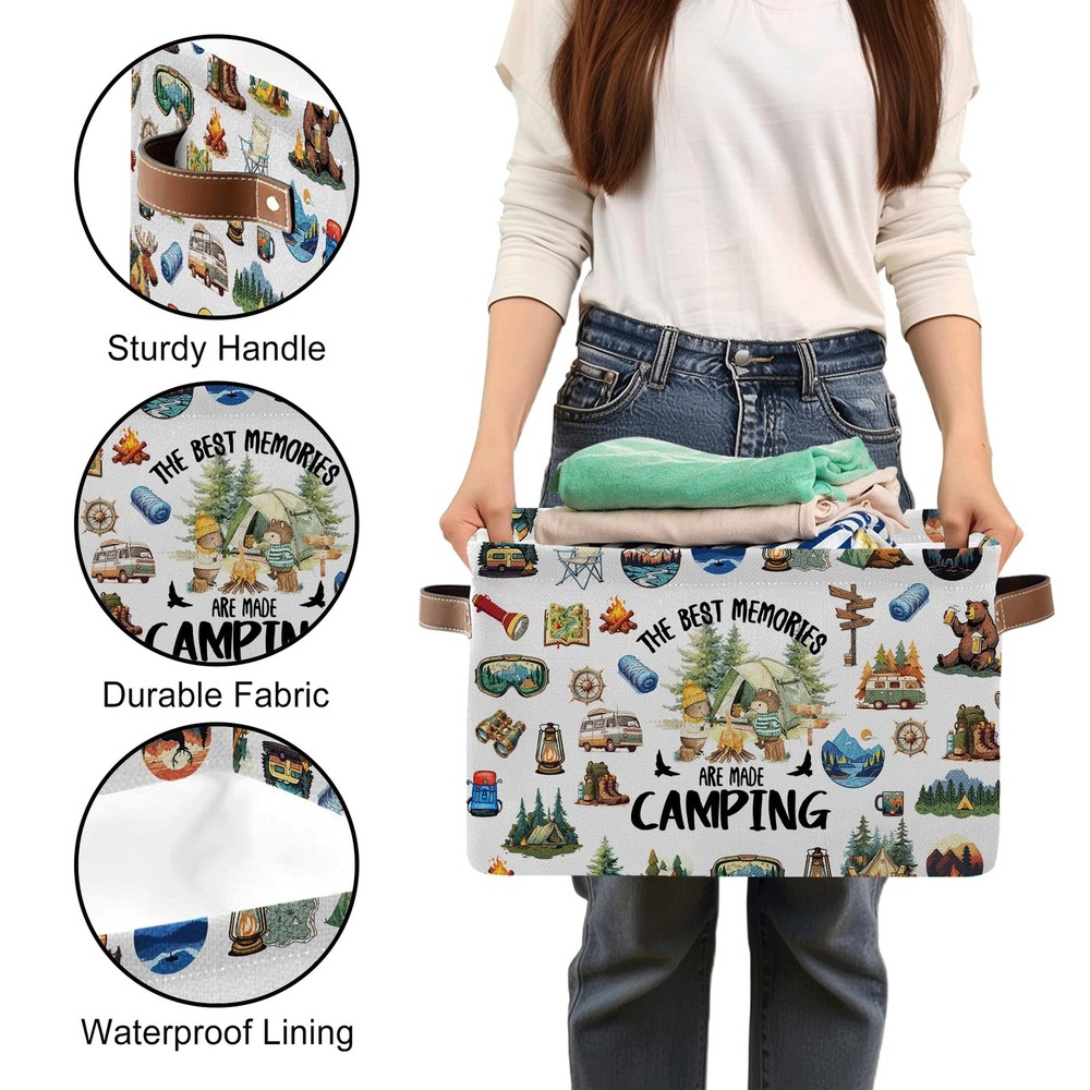 Camping Rectangle Storage Basket - Camping Themed Collapsible Storage Baskets...