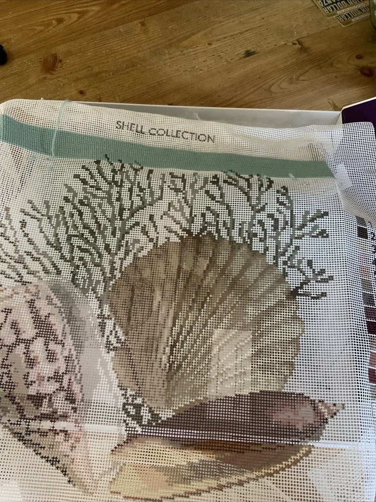 Elizabeth Bradley Needlepoint Kit Seashell Some Stitching Done