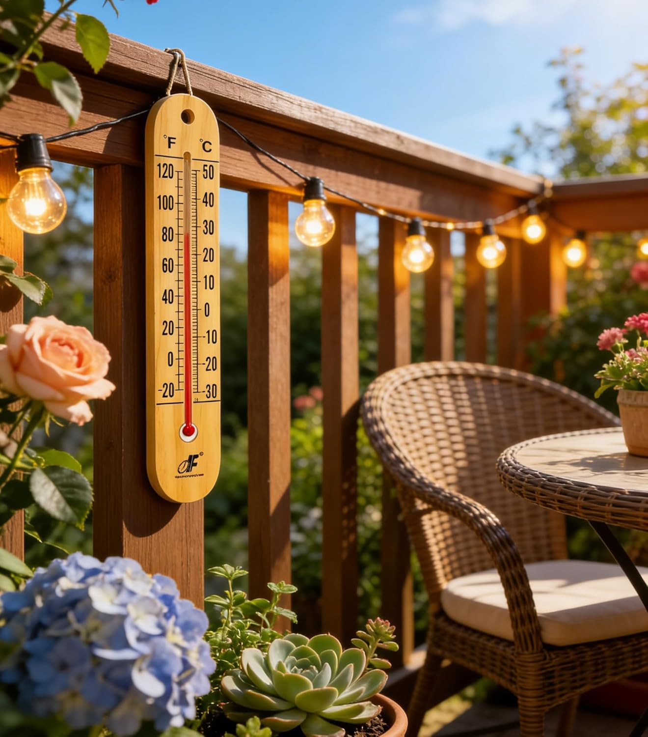 Large 10.5 Inch Vertical Wood Thermometer for Indoor & Outdoor Use, Wide Range -