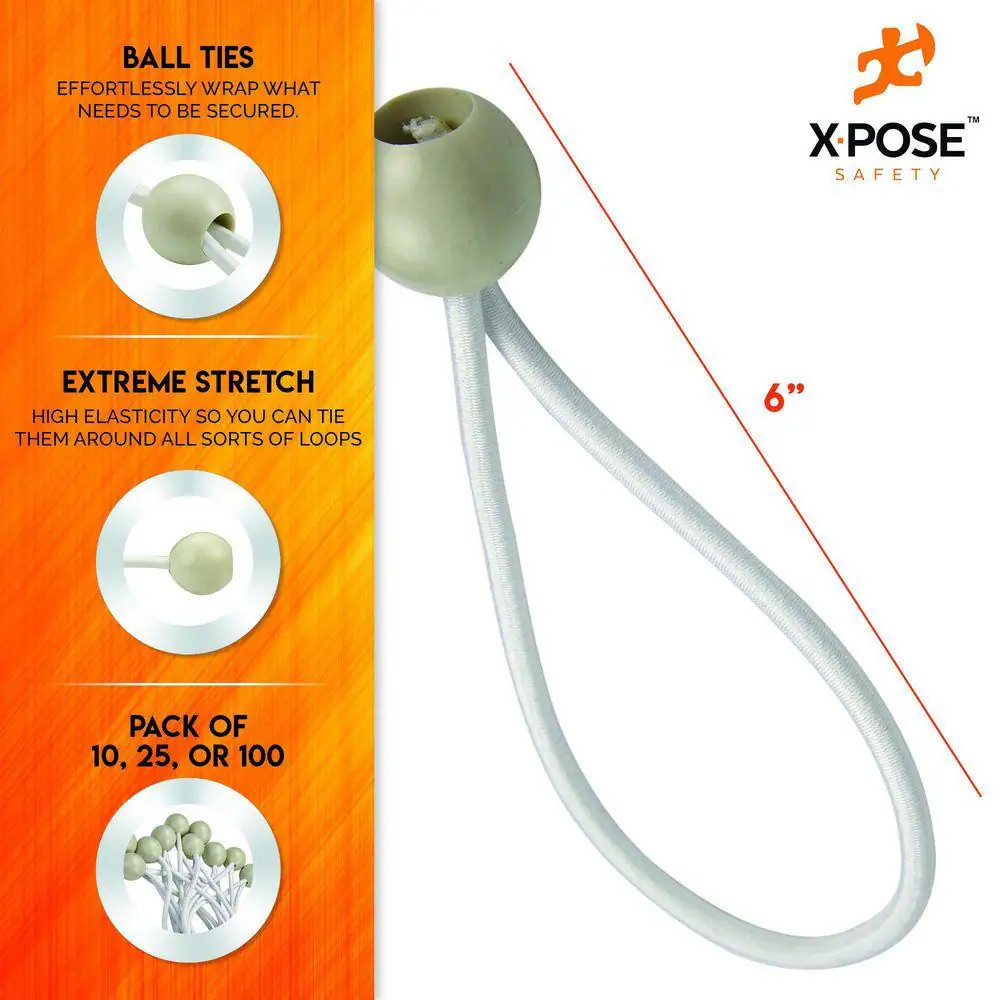 6 In. Ball Bungee - 10 Pack - White - Plastic