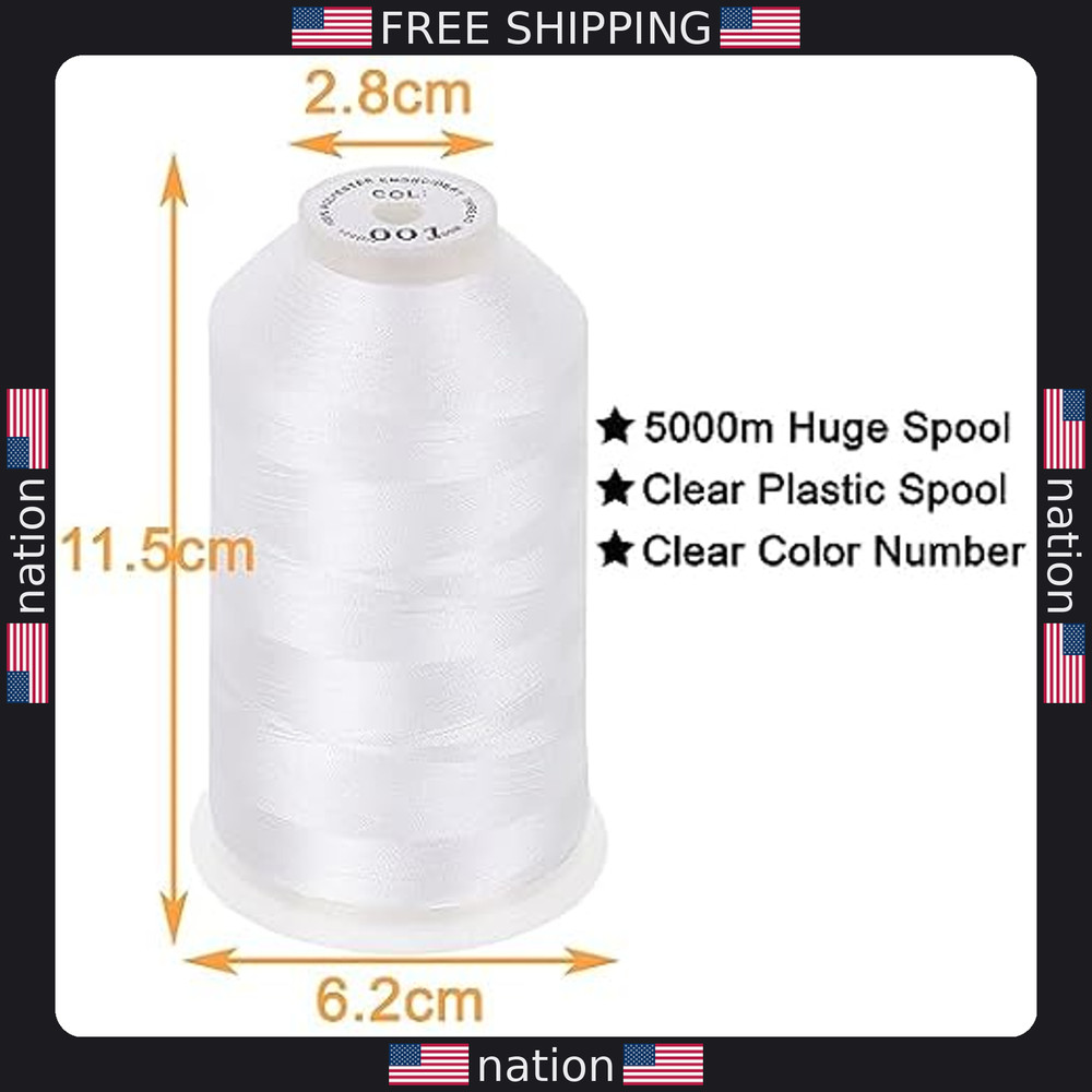 New Brothread 5000M Huge White Polyester Embroidery Thread 40WT for Machines