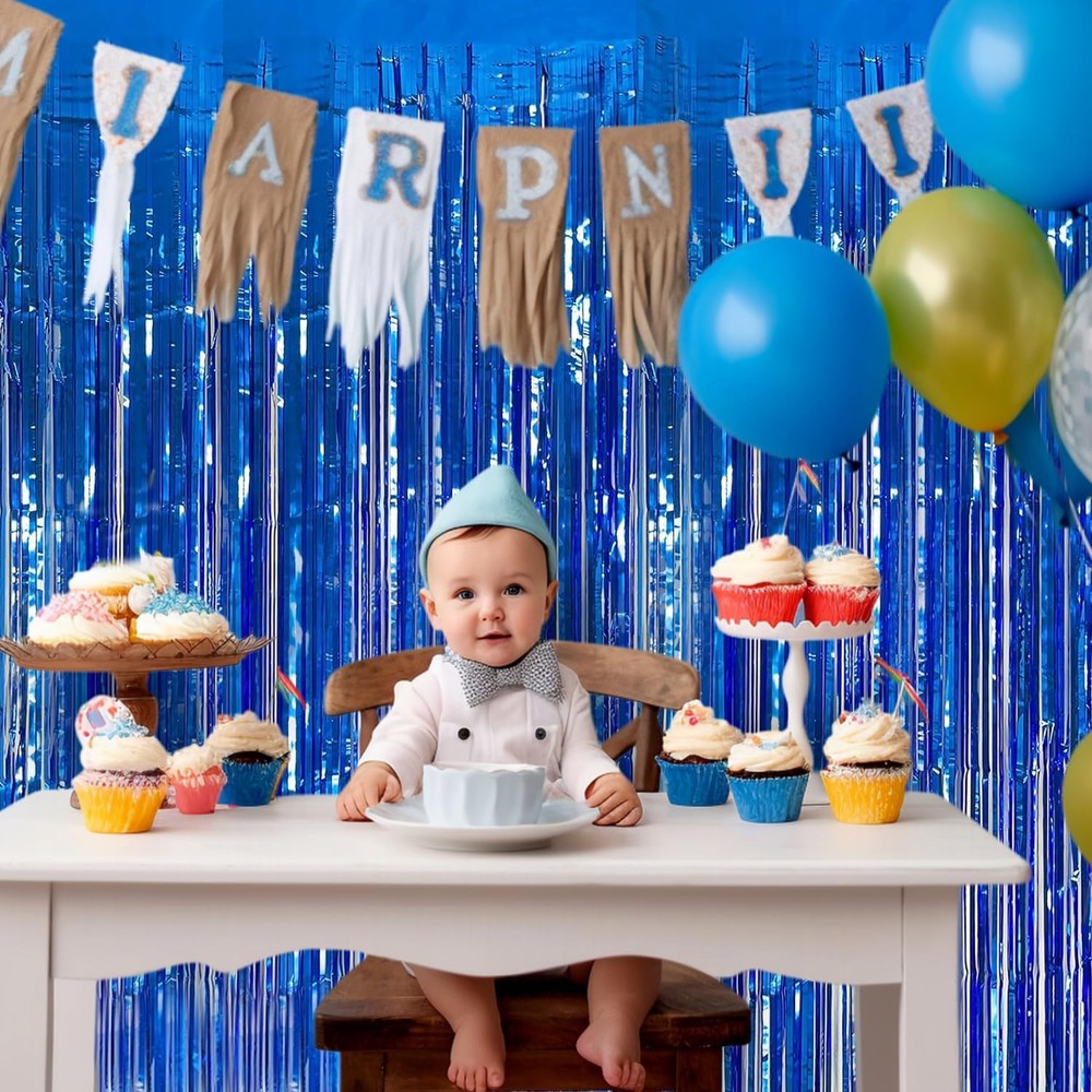Blue Streamers Party Decorations 3.3x8.2ft, 2 Pack Dark