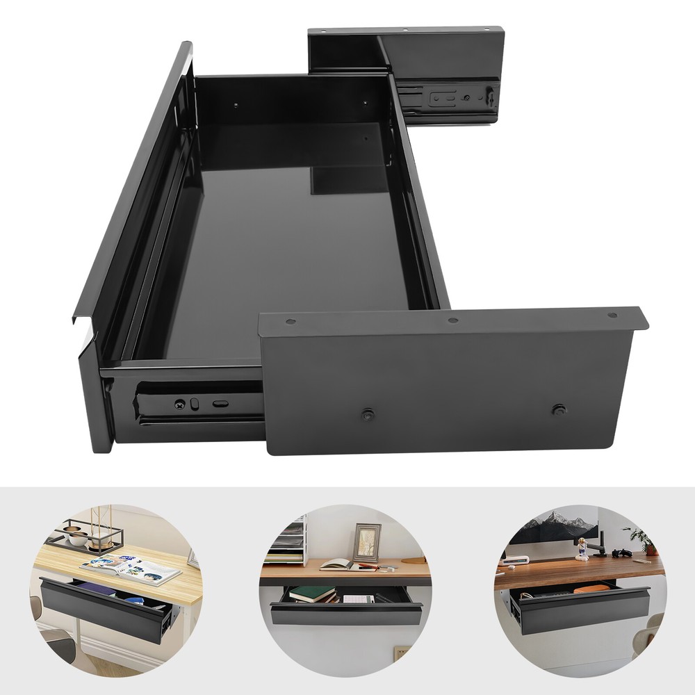 Black Sliding Pull-out Drawer Under Table Mounted Drawer Storage Box Organizer