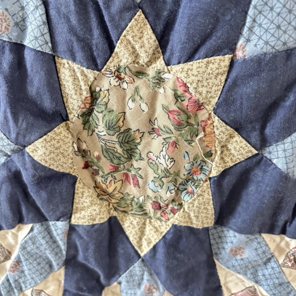 Vintage Mariner’s Compass Quilt King Size Patchwork Medallion Green Blue