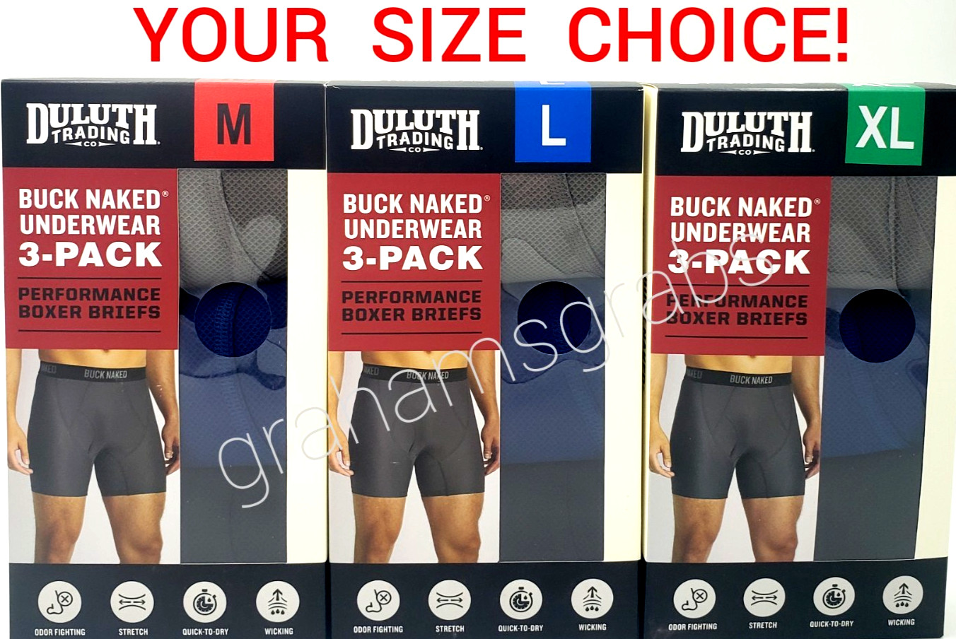 DULUTH MENS BUCK NAKED PERFORMANCE BOXER BRIEFS 3-PACK MOISTURE WICKING STRETCH