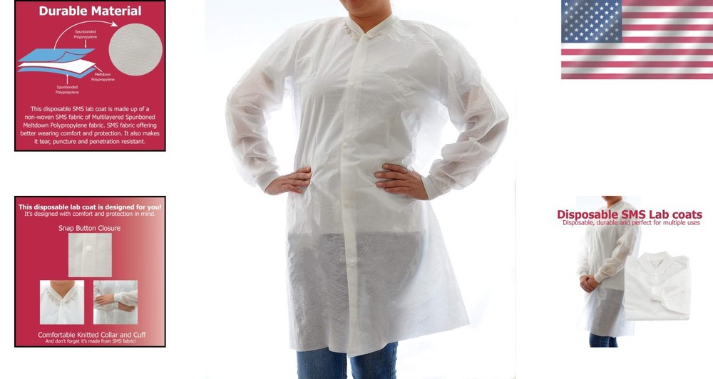 Snap Button SMS Lab Coat for Men, Pack of 10