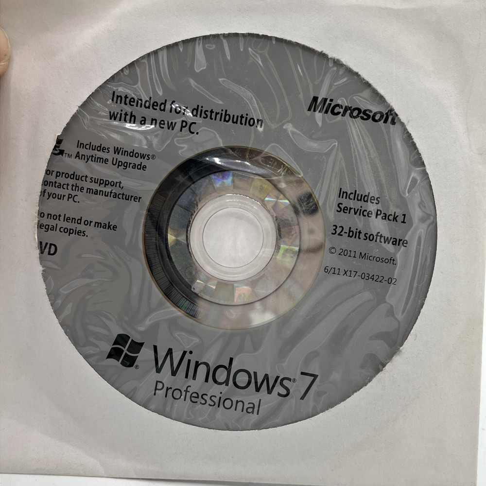 Microsoft Windows 7 Professional w/SP1 64 Bit DVD 2011 Refurbished PC *With KEY*